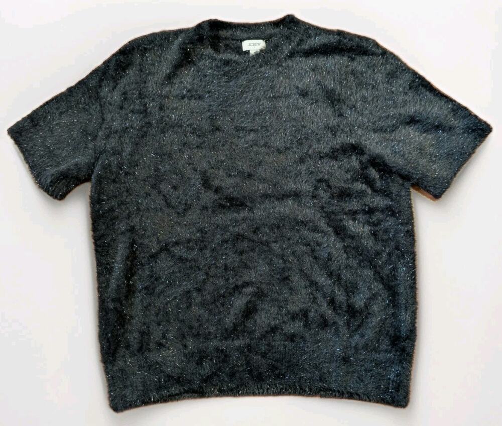 J Crew Fuzzy Eyelash Sweater Womens M Black Sparkle Soft Cozy Knit Pullover